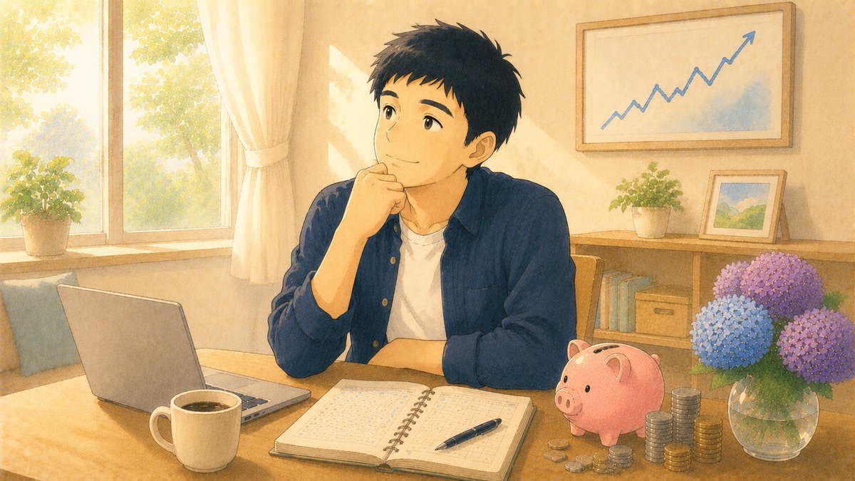 将来のお金を皮算用する40代の父親（積立シミュレーション早見表）